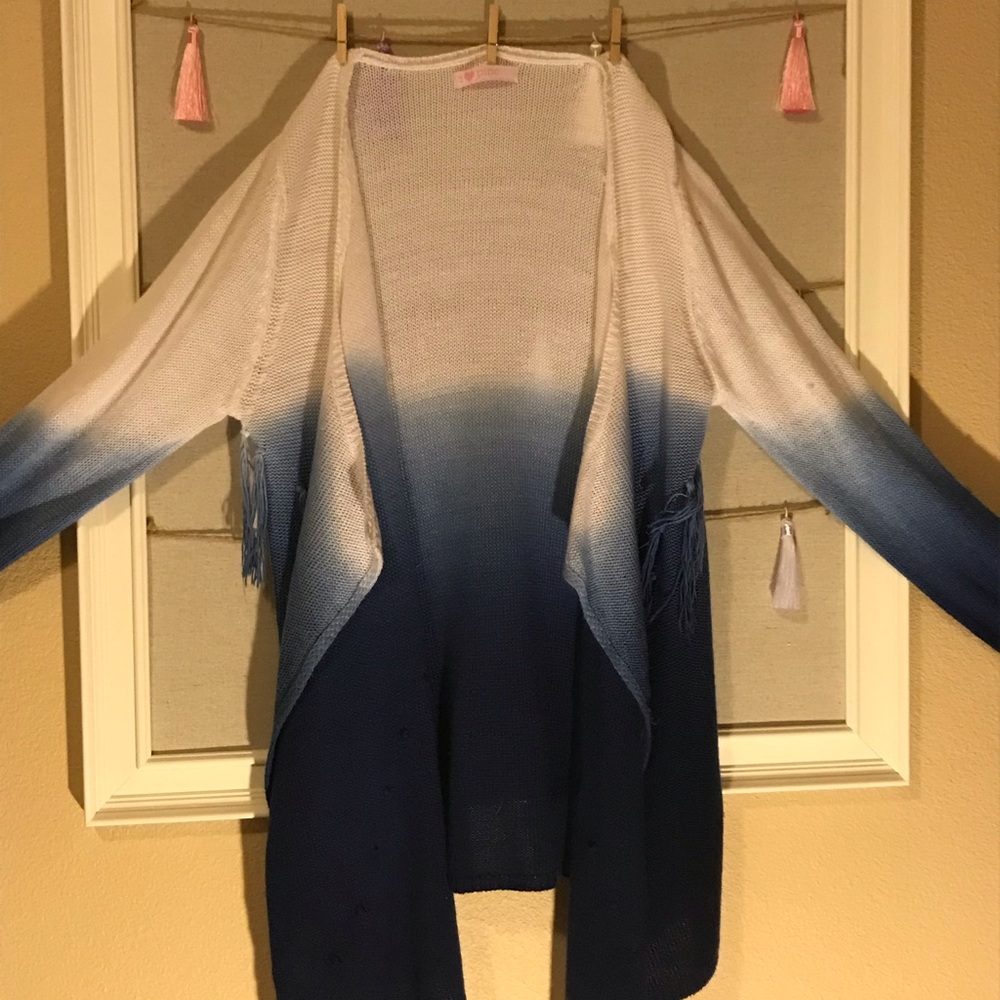 Teen Ombré white to blue tassel flowy sweater